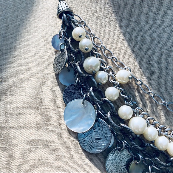 Multi-Strand Pearl & Silver-Tone Disc & Chain - Picture 8 of 8